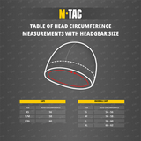 Kokotaulukko M-Tac Fleece Watch Cap Light Polartec Gen II: päänympärysmitat lippiksiin ja baseball-lippiksiin.