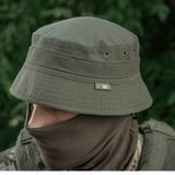 M-Tac Panamahat Gen. II Summer Flex oliivinvihreä nylon/elastaani, NIJ-sertifiointi, näytetty henkilöllä kasvosuojauksella, galleria-asento 1.