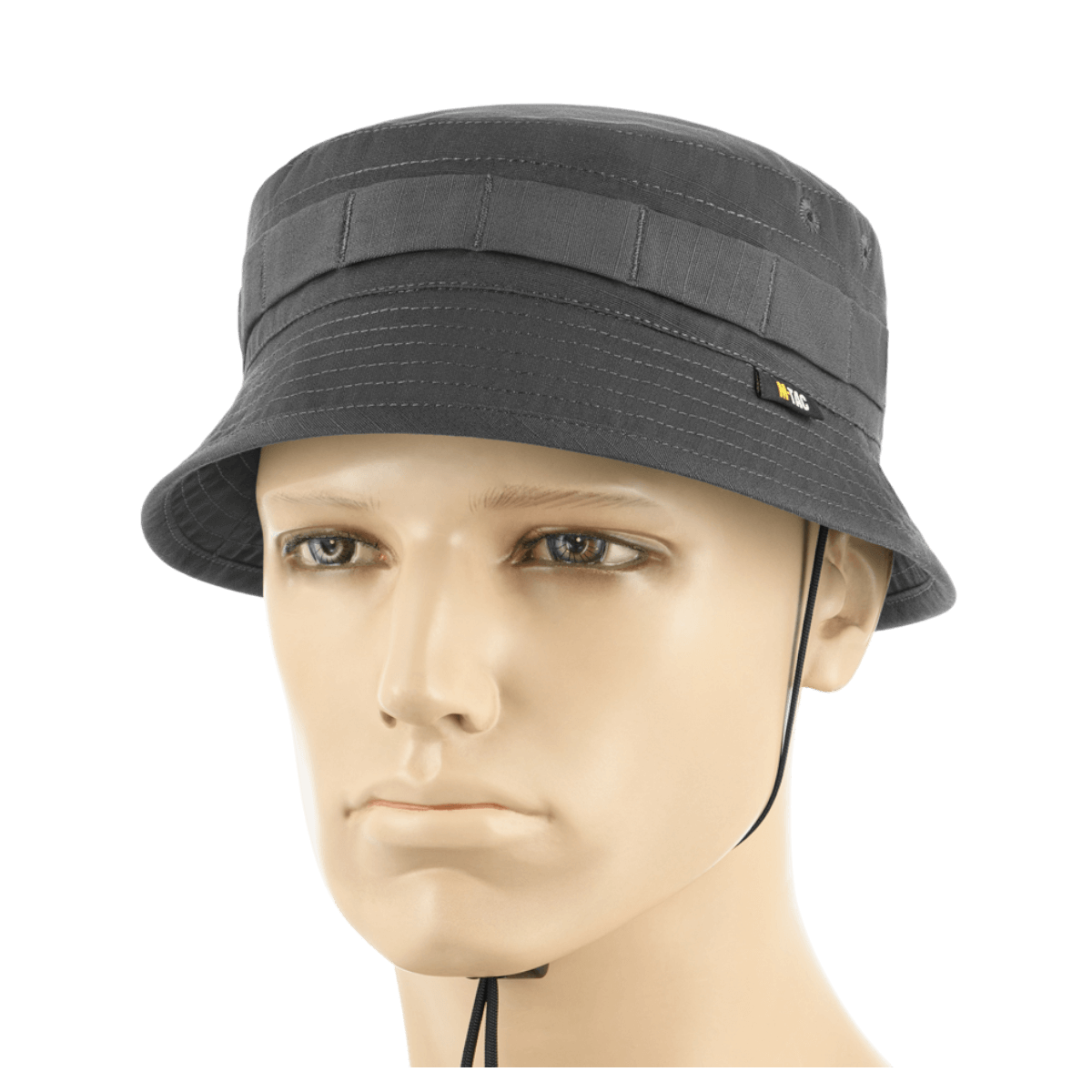 M-Tac Panamahat Gen. II Flex Rip-Stop harmaasta rip-stop-materiaalista, galleria-asento 1, säädettävä leukaremmi ja tuuletusreiät.