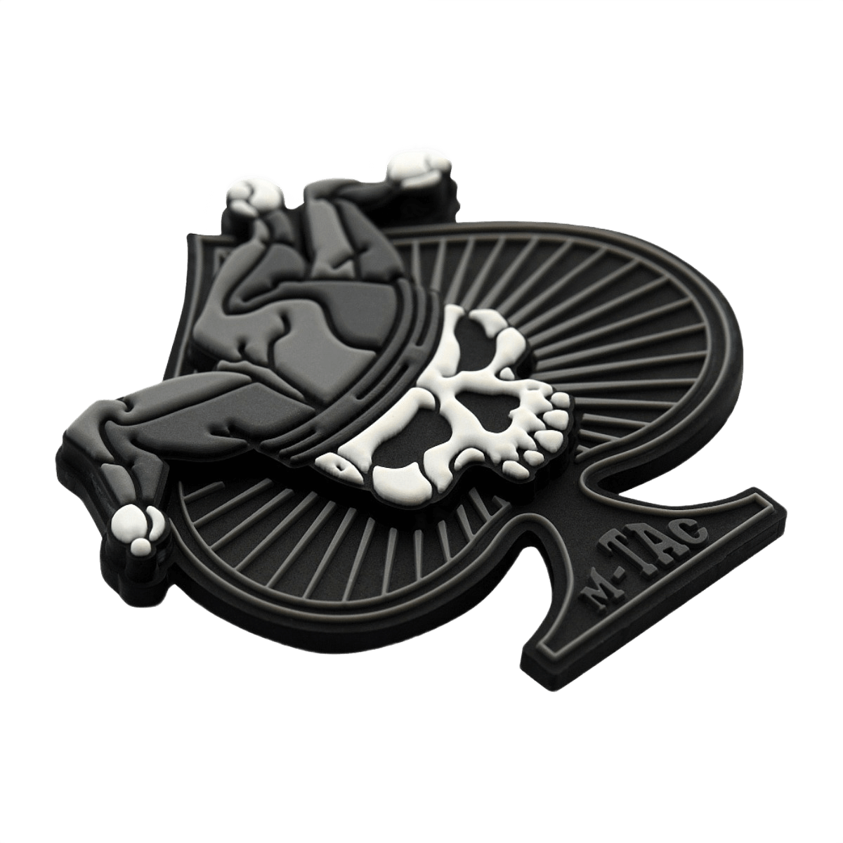 M-Tac Ace of Spades 3D PVC Patch, taktinen moraalimerkki, Velcro-kiinnitys, kestävä PVC, sotilaskäyttöön ja ulkoiluun, 50x60 mm.