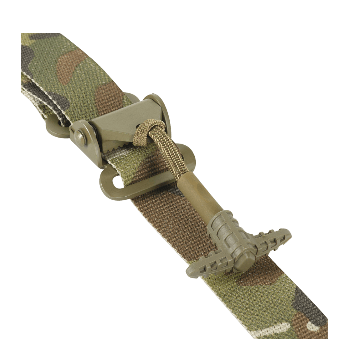 M-Tac Universal Våbenrem, multicam nylon, kiinnitysklipsi ja säädettävä pituus, käytännölliseen aseen käsittelyyn, galleria, positio 1