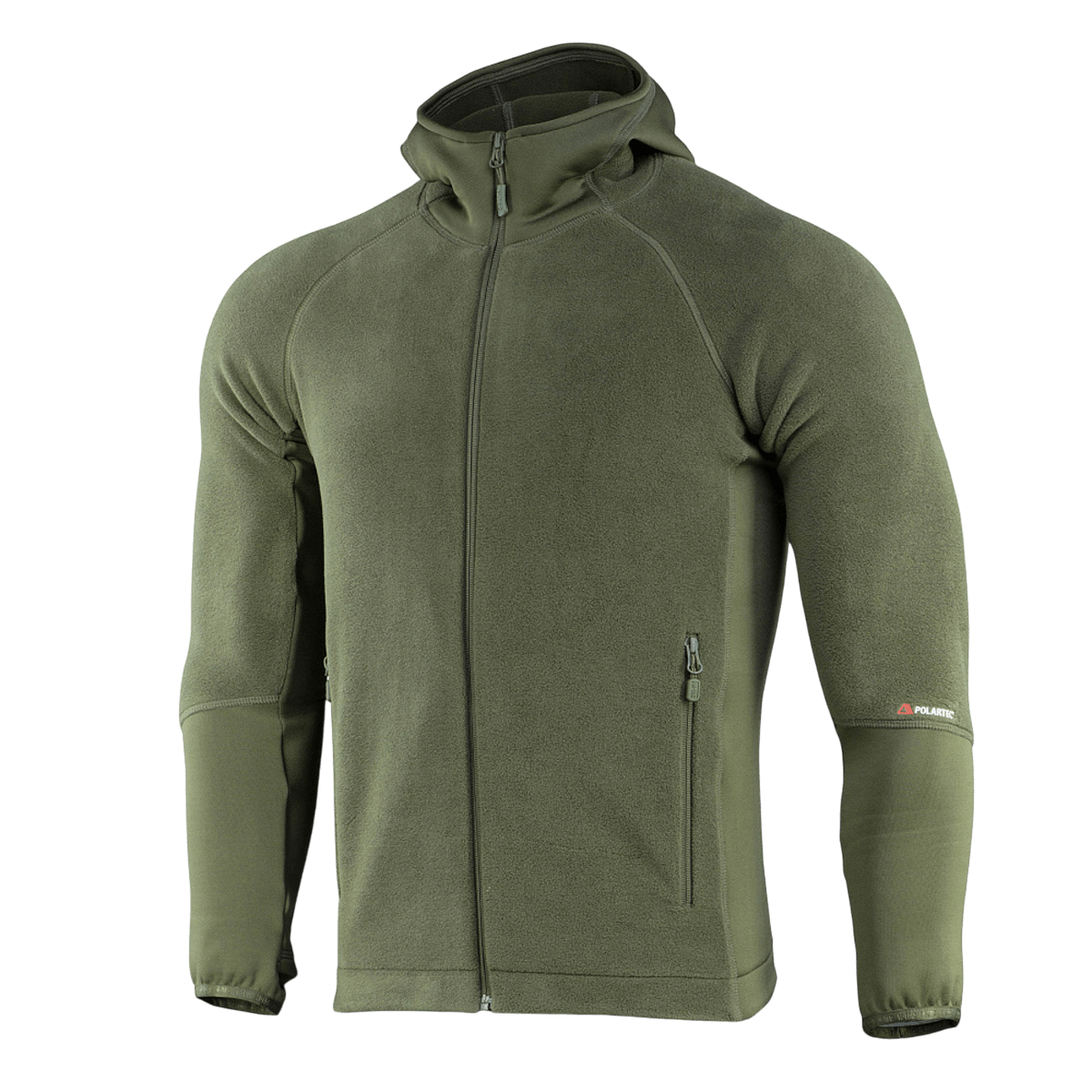 M-Tac Polartec Sport -huppari vihreänä, lämmöneristys ja hengittävyys mukavuutta varten fyysisen aktiivisuuden ja vaihtelevan sään aikana.