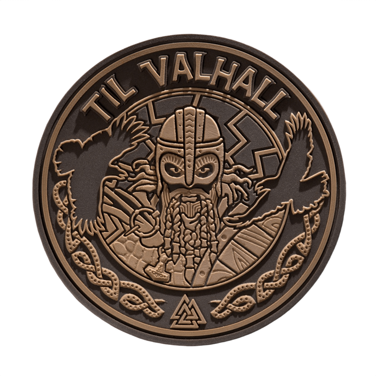 M-Tac Patch Til Valhall PVC viikinki-kuvioilla ja korpeilla, sopii univormuihin, laukkuun tai taktiseen varustukseen. Velcro-takapuoli, halkaisija 80 mm.