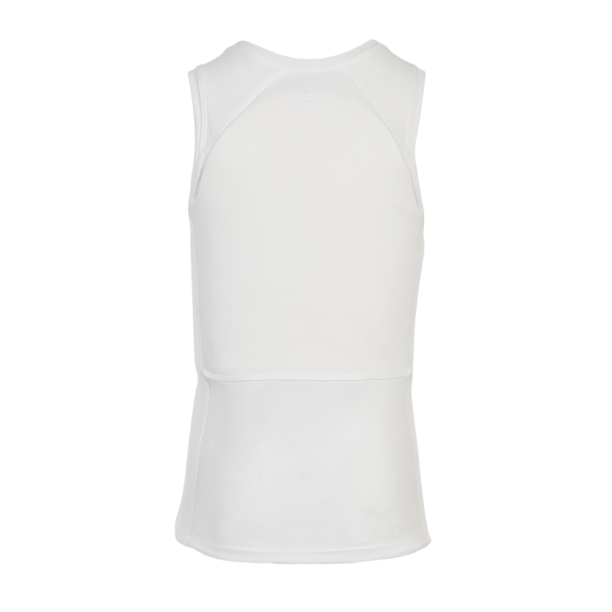 Anorak Rhodium® Undershirt II valkoinen, takakuva, suunniteltu piilotettavaksi suojaksi veitsiä ja luoteja vastaan, NIJ 0101.06 -standardin mukaisesti.