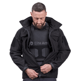 EA RX2 luoti- ja pistosuojaliivi musta, NIJ Level IIIA -standardi, taktinen suojaliivi, galleria-asento 1.
