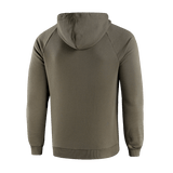 M-Tac Cotton Raglan -huppari oliivinvihreänä, takaa kuvatuna, raglanhihat mukavuutta ja tyyliä varten.