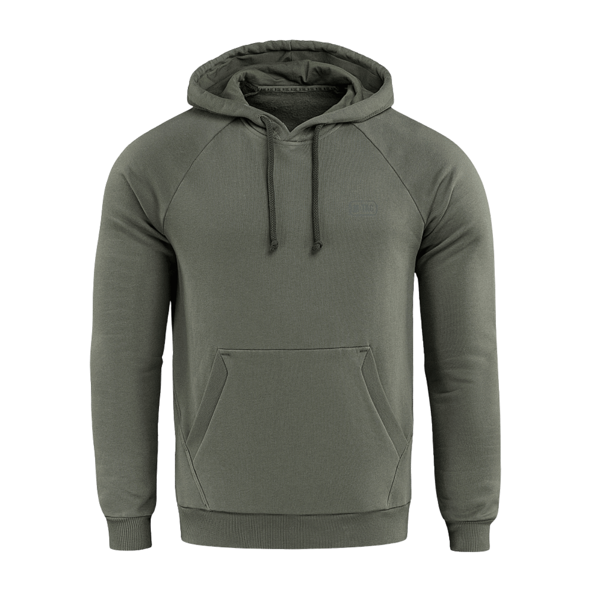 M-Tac Cotton Raglan -huppari, oliivinvihreä, raglanhihat ja huppu, suunniteltu mukavuutta ja tyyliä varten.