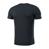 Musta M-Tac Sweat-Wicking T-Shirt Gen.II takaa nähtynä, suunniteltu mukavuuteen ja nopeaan kuivumiseen.