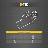 Kokotaulukko M-Tac Fingerløse Handsker Assault Tactical Mk.1: mitat cm, eri koot