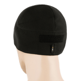 M-Tac Fleece Tactical Watch Cap Beanie m. Patch Panel mustana takaa nähtynä, näyttää tarrapaneelin takana, täydellinen taktiseen käyttöön.