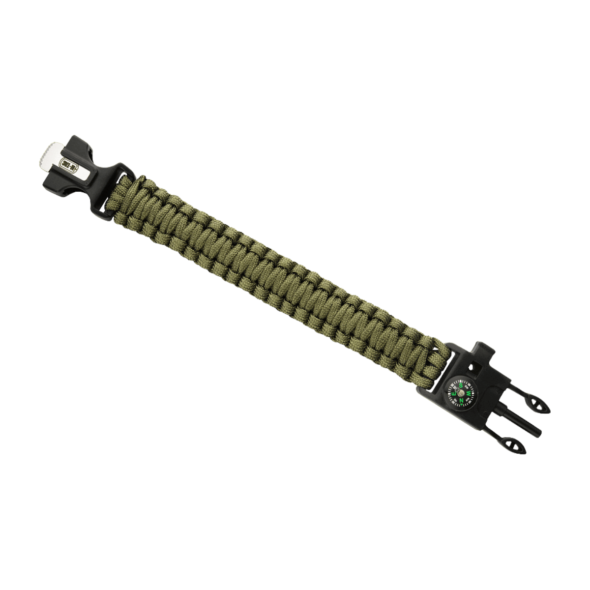 M-Tac Paracord-rannekoru vihreänä, sopii selviytymiseen ja ulkoiluseikkailuihin