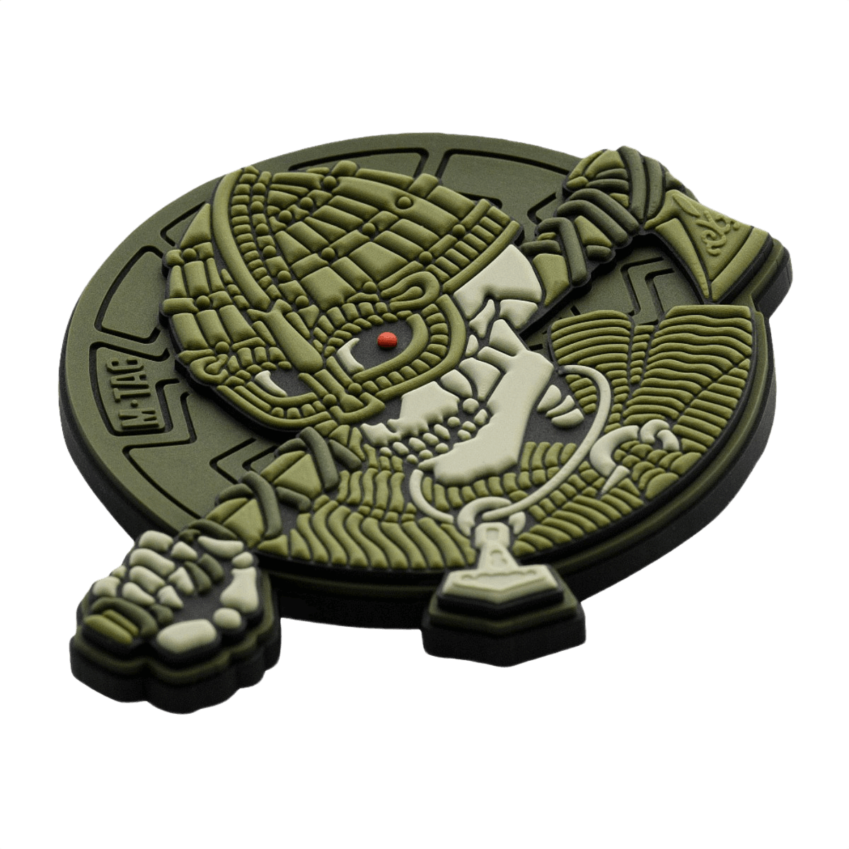 M-Tac Patch Undead Viking 3D PVC, pyöreä hiha-merkki PVC:stä Velcro-kiinnityksellä, sotilaalliseen ja taktiseen käyttöön, vihreä viikinkikuva.