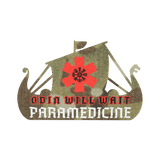 M-Tac Patch Viking Evac, jossa 'Odin Will Wait' -teksti ja ensihoitosymboli punaisena ja valkoisena. Sopii taktiseen käyttöön.