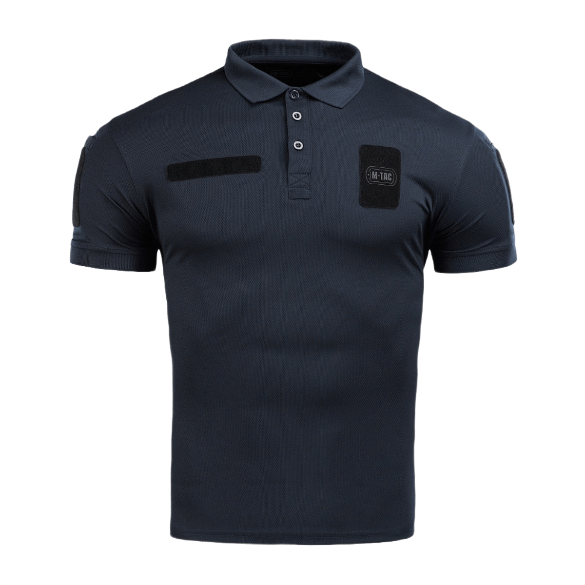 M-Tac Polo Elite Tactical Coolmax tummansininen, suunniteltu poliisi- ja turvallisuustyöhön, valmistettu 50% polyesteristä ja 50% Coolmax®-materiaalista.