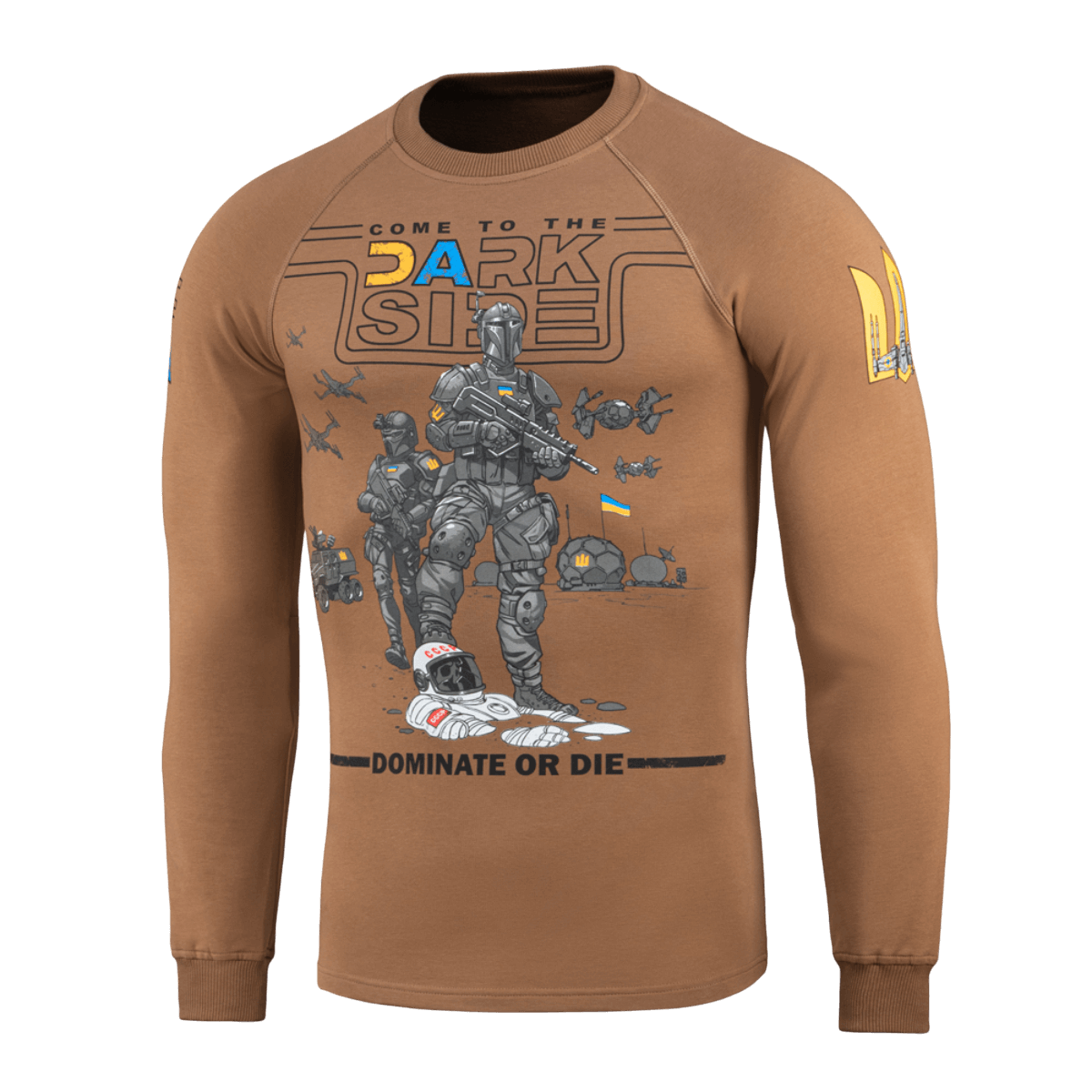 M-Tac Raglan T-Shirt UA Side sotilasaiheella ja tekstillä 'Come to the Dark Side'. 95% puuvillaa, 5% elastaania.