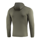 M-Tac Shadow Polartec Fleece -huppari oliivinvihreänä matalaprofiilisella hupulla, tausta takaa, valmistettu kestävästä Polartec®-materiaalista.