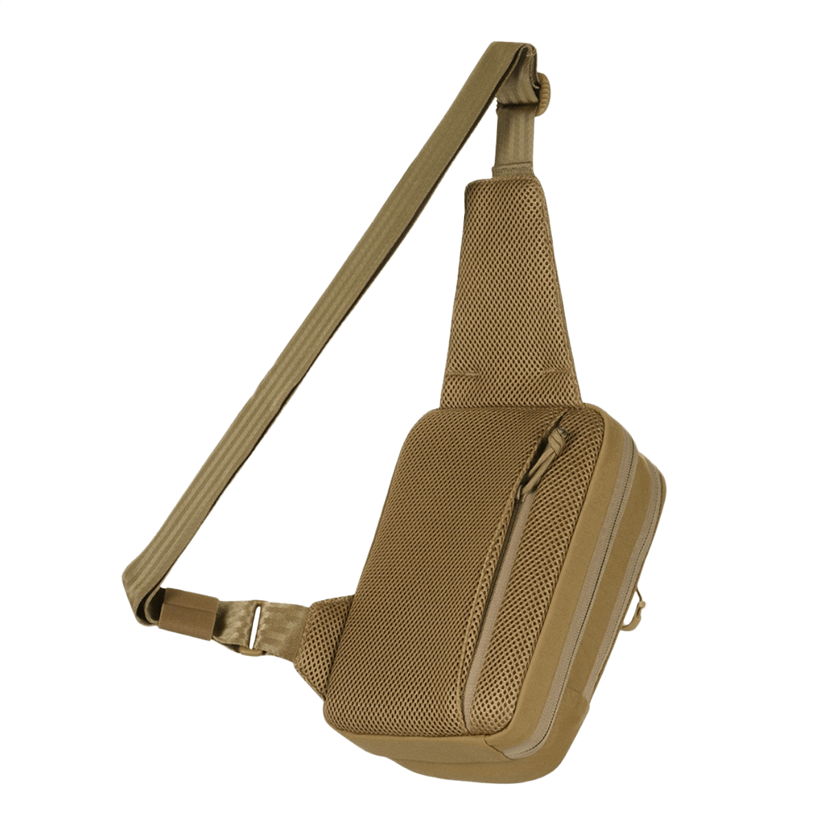 M-Tac Sling -pistoolilaukku Elite Hex Velcro kestävässä Cordura, beige, säädettävällä olkahihnalla ja Velcro-merkeille.