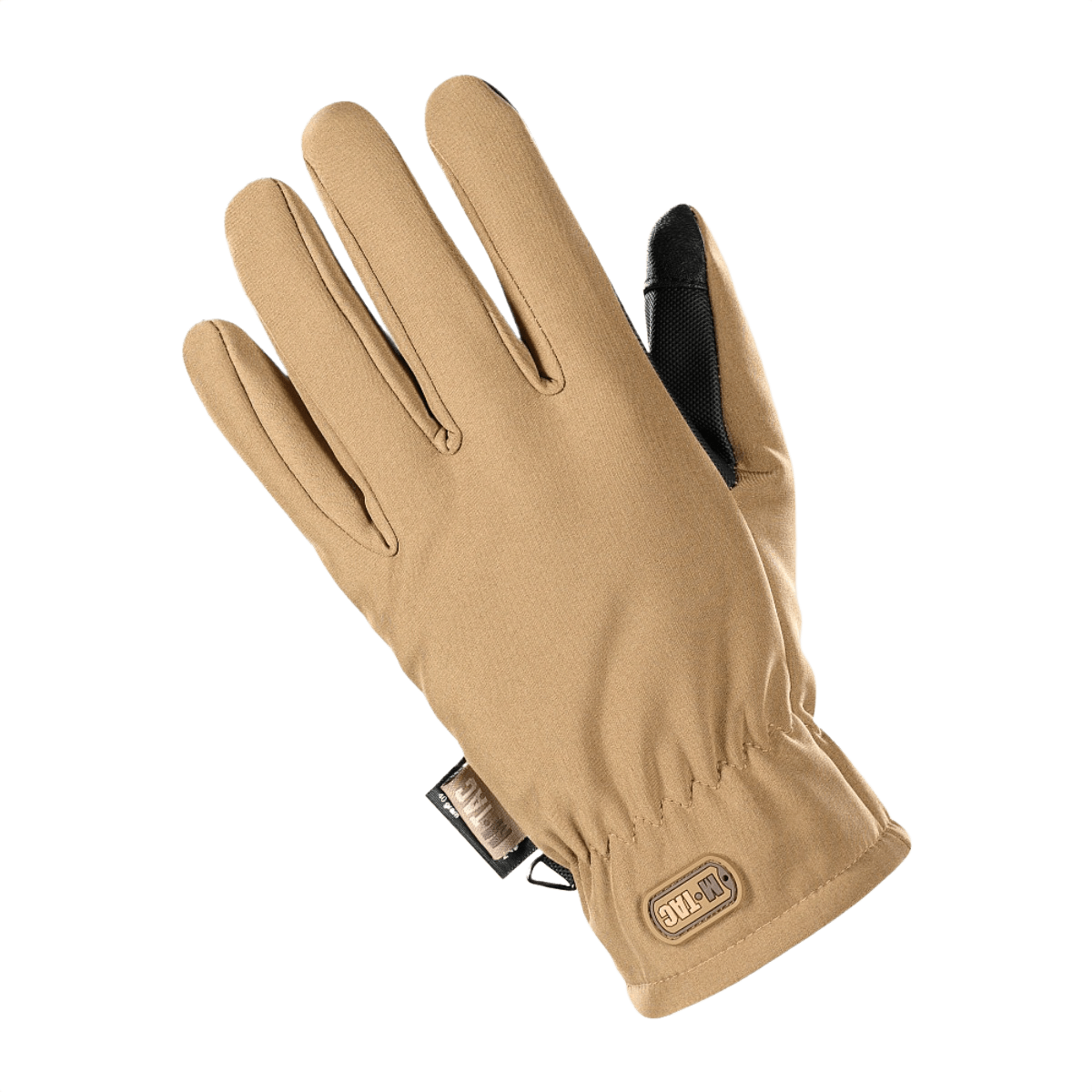 M-Tac Handsker Soft Shell Thinsulate, beige, ulkoiluhanskat kosketusnäyttötoiminnolla ja nahkavahvistetulla kämmenellä.