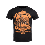 M-Tac T-shirt Black Sea Expedition musta seikkailuprintillä, 93% puuvillaa ja 7% elastaania, sopii ulkoiluun