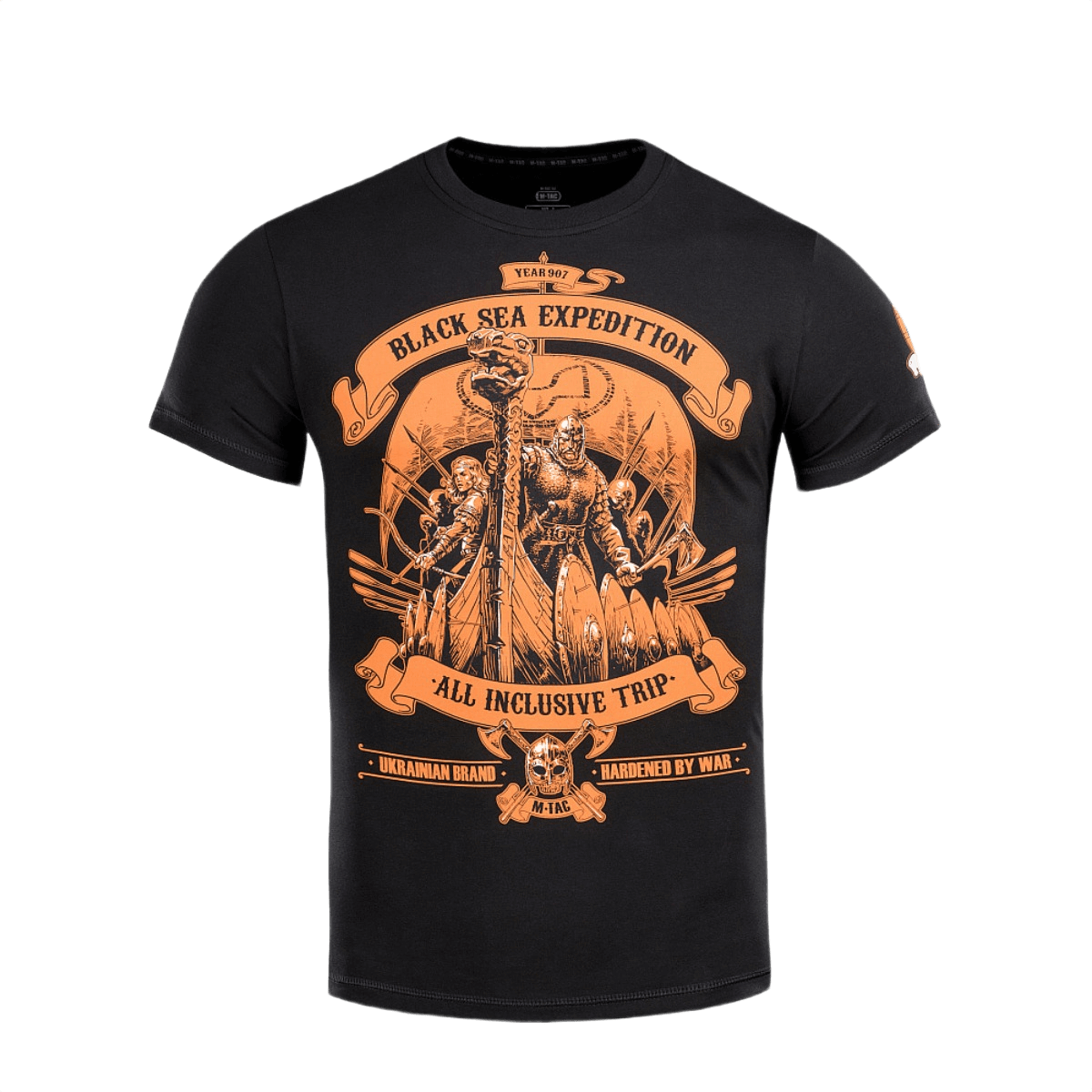 M-Tac T-shirt Black Sea Expedition musta seikkailuprintillä, 93% puuvillaa ja 7% elastaania, sopii ulkoiluun