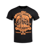 M-Tac T-shirt Black Sea Expedition musta oranssilla printillä, sopii arkeen ja ulkoiluun kuten metsästykseen ja kalastukseen