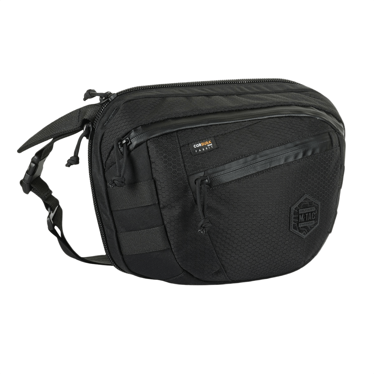 M-Tac Sphaera Hex Hardsling Bag Large Elite musta kangas, taskut ja säädettävä hihna. Sopii päivittäiseen käyttöön ja säilytykseen.