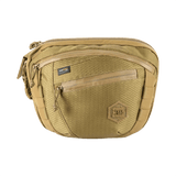M-Tac Sphaera Hex Hardsling Bag Large Elite hiekansävyinen, kuusikulmainen kuvio ja etuvetoketjutasku, sopii ulkoiluun.
