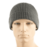 M-Tac Watch Cap 100% Akryl neulepipo viileään säähän, matala malli ja kaksinkertainen käänne lisälämmölle, harmaa väri, teollinen kaksinkertainen neulos.