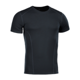 M-Tac Sweat-Wicking T-Shirt Athletic musta urheiluun, nopeasti kuivuva ja anatominen istuvuus, kosteutta siirtävä polyesterinen lyhythihainen paita.