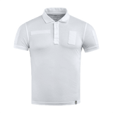 M-Tac Tactical Polo Shirt 65/35 valkoinen Velcro-paneeleilla univormuihin, poliisille ja turvallisuustyöhön. Valmistettu 65 % puuvillasta ja 35 % polyesteristä