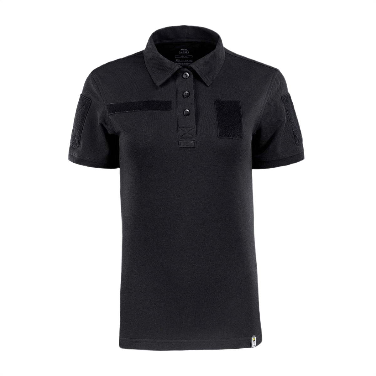 M-Tac Tactical Polo-Shirt 65/35 Lady mustana, Velcro-hihoissa, rinnassa ja selässä merkeille, puuvilla-polyester.