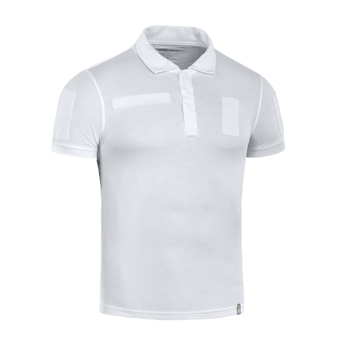M-Tac Tactical Polo Shirt 65/35 valkoinen, suunniteltu poliisiunivormuihin, Velcro-paneelit merkeille ja tunnisteille