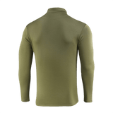 M-Tac Thermal Fleece Trøje Delta Level 2 oliivinvihreänä, takakuvassa, ihanteellinen kylmään säähän, valmistettu 100% polyesteristä YKK-vetoketjuilla.