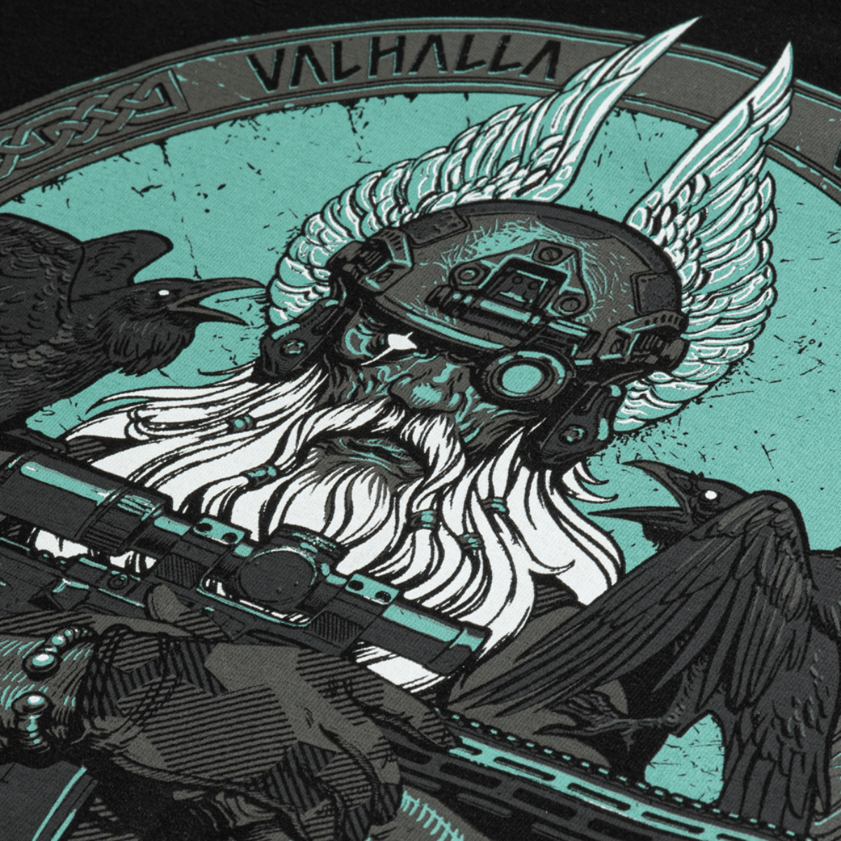 M-Tac T-Shirt Odin Mystery Odinilla, korpeilla Hugin ja Munin ja tekstillä 'Valhalla Calling' pohjoismaisessa mytologiadesignissa.