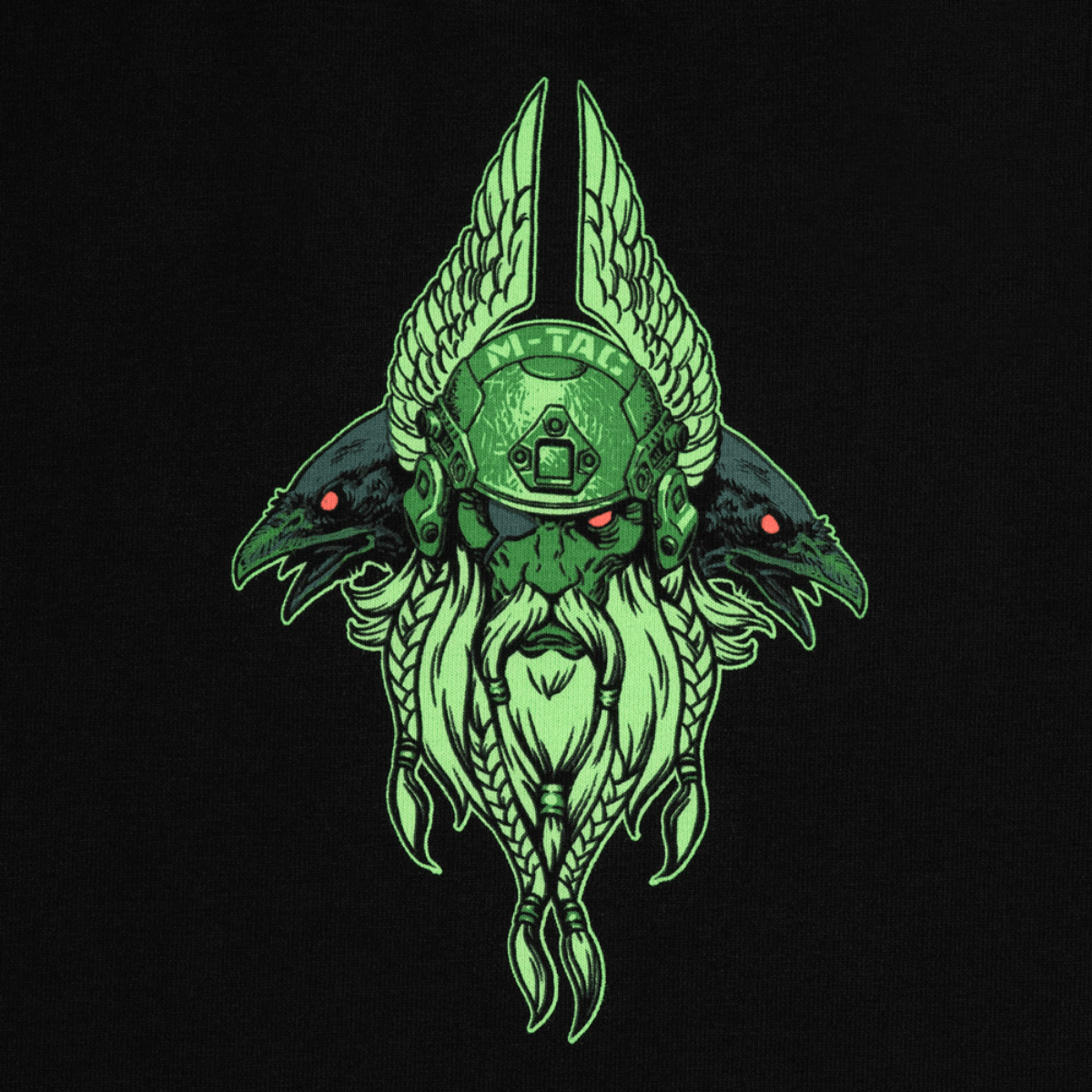 M-Tac T-Shirt Night Vision Odin-printillä modernissa taisteluvarustuksessa ja korpeilla Hugin ja Munin, pohjoismaisesta mytologiasta inspiroitu.