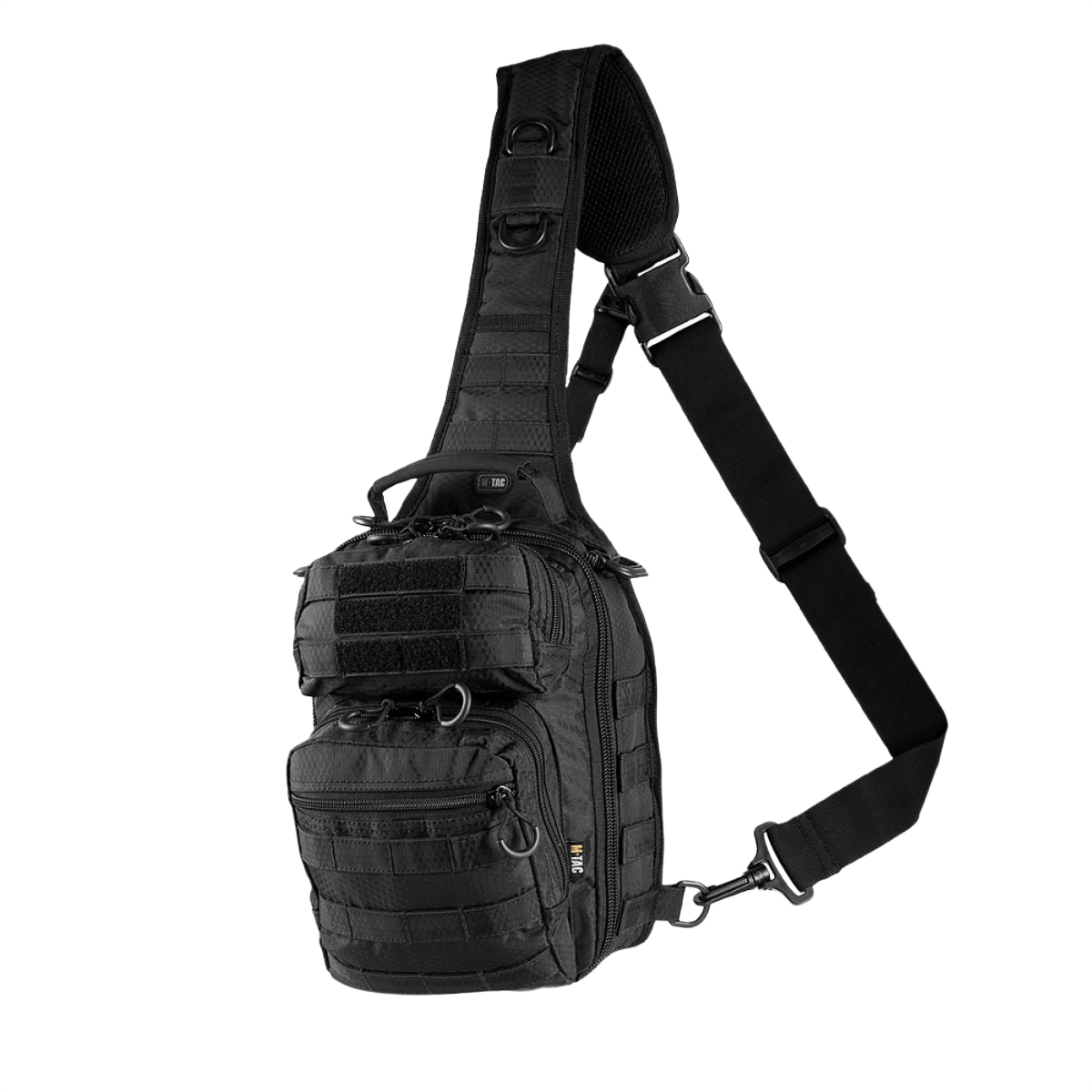 M-Tac Urban Line City Hunter Hexagon -laukku mustana, käytännöllinen sling-laukku useilla taskuilla ja olkahihnalla, sopii päivittäiseen käyttöön.
