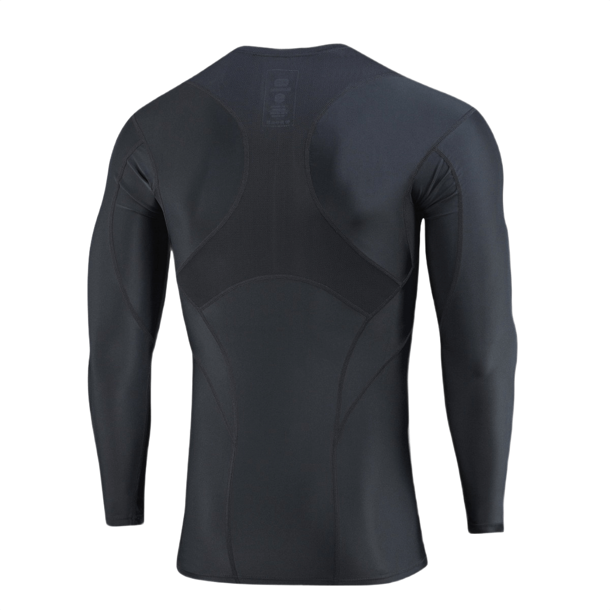 Musta M-Tac Thermal Rashguard -T-paita, ihanteellinen baselayer talveen, tehty kestävästä ja lämmönsäilyttävästä materiaalista, takaa nähtynä.