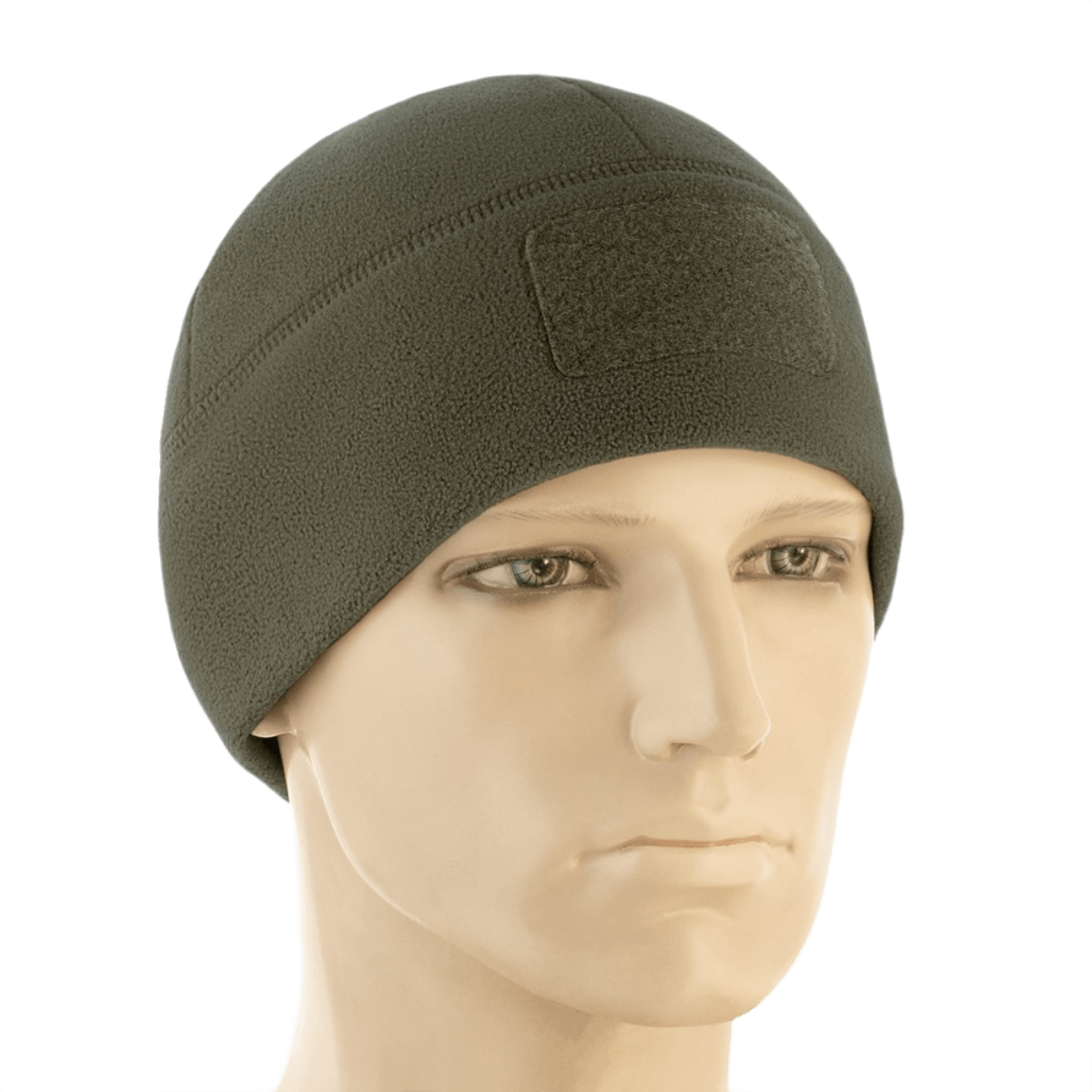 M-Tac Watch Cap Elite Fleece Beanie Hat Velcro mannekiinilla, lämmin pipo taktiseen käyttöön ja ulkoiluun, Velcro-paneeli merkeille.