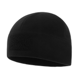 M-Tac Watch Cap Elite Fleece Beanie Hat Velcro, musta, kevyt ja lämmin pipo taktiseen käyttöön, Velcro-paneeli ja anti-pilling-ominaisuudet.