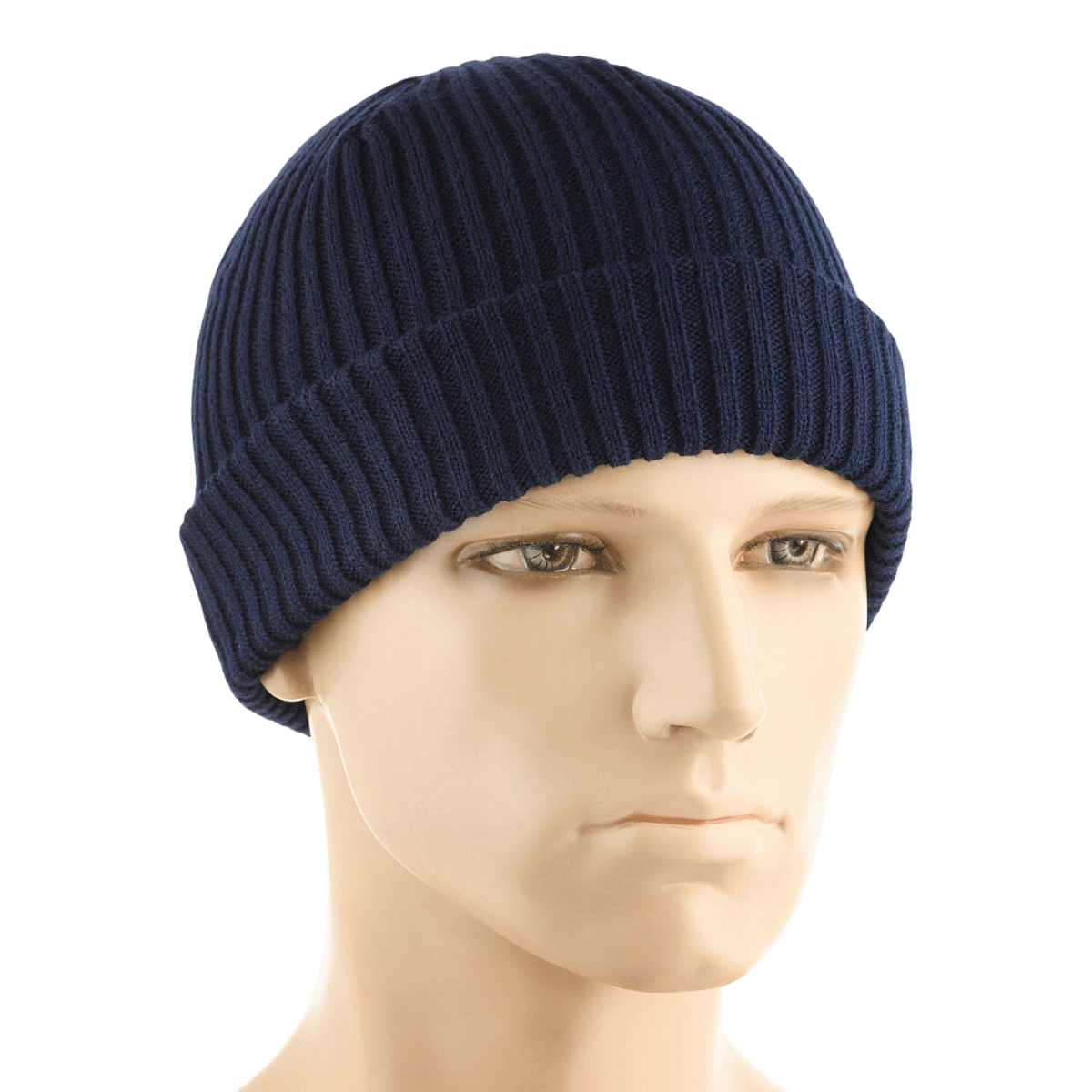 M-Tac Watch Cap 100% Akryl merensininen neulos, kaksoiskäänne, sopii kylmään säähän, esitetty mannekiinilla.