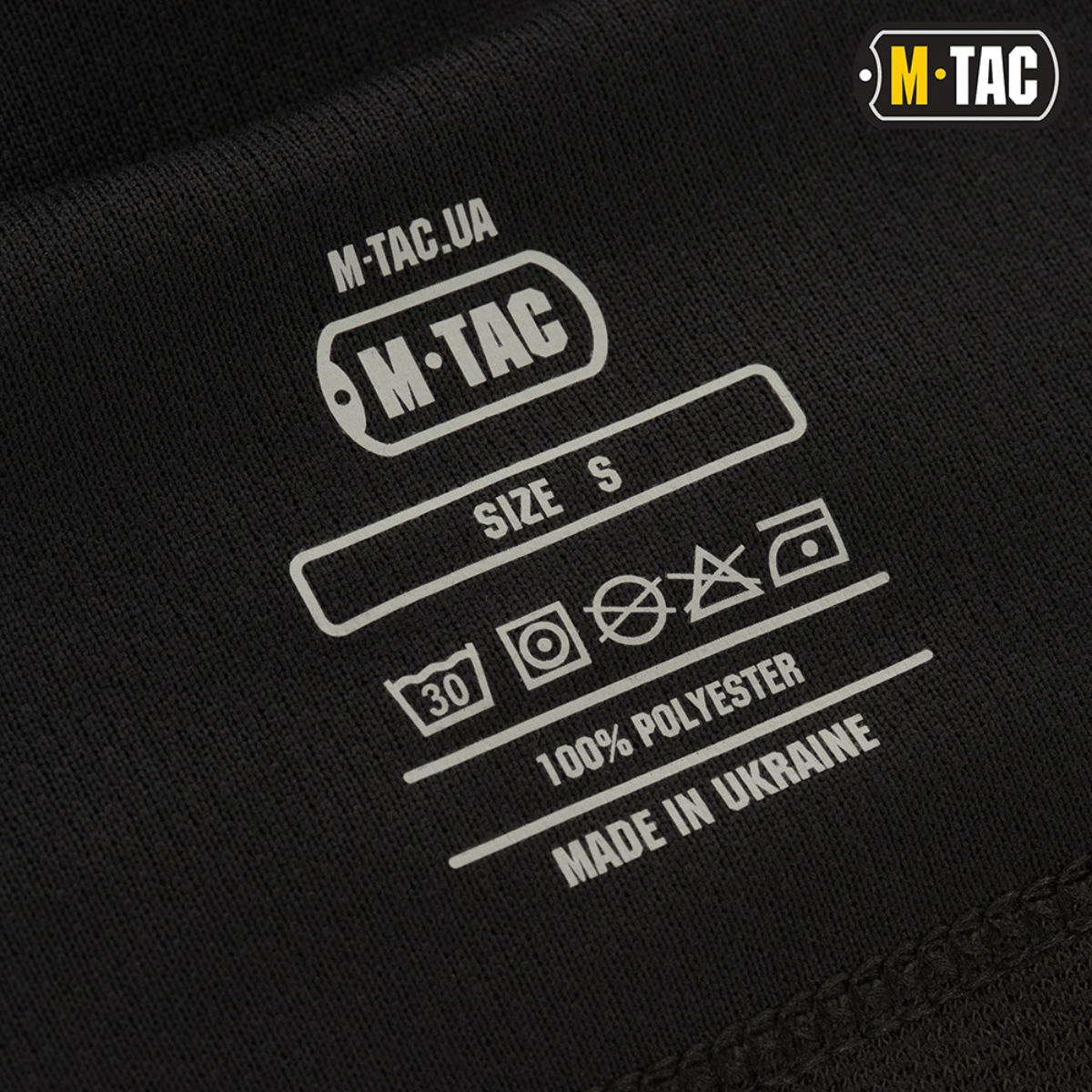 M-Tac Sweater-Ninja-Balaclava Premium pesuohjeet ja merkki. Koko S, 100% polyester, valmistettu Ukrainassa