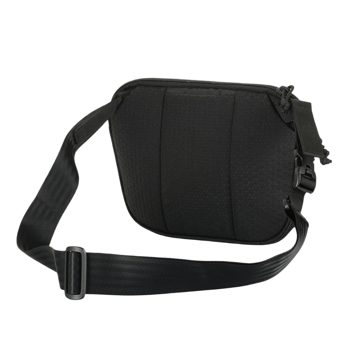 M-Tac Sphaera Hex Hardsling Bag Large Elite musta valkoisella taustalla, käytännöllinen olkalaukku säädettävällä hihnalla, sopii arkeen.